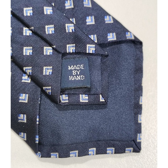 Polo Ralph Lauren Handmade Silk Tie Navy Blue  Geometric Preppy Made In USA - Picture 5 of 7